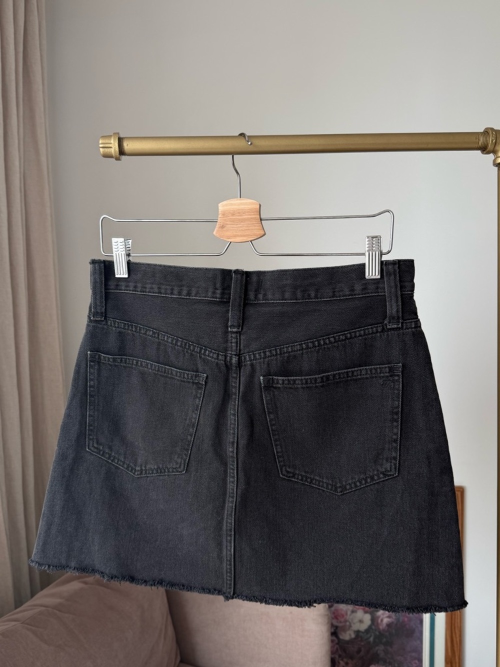 Madewell Black A-Line Denim Mini Skirt Lunar Wash Button Front, 28 - Picture 6 of 11